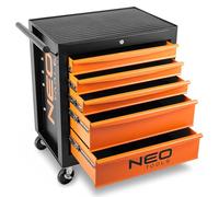 NEO TOOLS Servante d'atelier 5 compartiments - Tiroirs avec roulement à billes - Verrouillable central - Tapis antidérapant - Roues pivotantes - Avec frein de stationnement - Chariot à outils mobile -