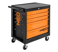 NEO TOOLS Servante d'atelier 5 compartiments - Tiroirs avec roulement à billes - Verrouillable central - Tapis antidérapant - Roues pivotantes - Avec frein de stationnement - Chariot à outils mobile -