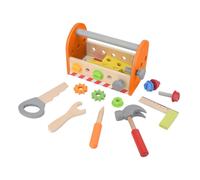 NEO TOOLS Set d'outils en bois pour enfants, boîte à outils, scie, clé, 2 lattes, cornière, marteau, tournevis à fente, 2 rivets, 2 roues dentées, 4 vis, 4 écrous, certificat
