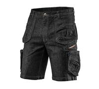 NEO TOOLS Short de Travail en Denim Noir résistant, matériau : 98% Coton, 2% élasthanne, Multifonctionnel et Poches spacieuses, Noir, XL