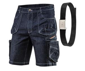 NEO TOOLS Short de Travail Homme - Pantalon de Travail Bermuda avec Ceinture de Travail - Taille 48(S) à 58(3XL) - Aspect Jean Pantalon de Travail Court pour Hommes - Pantalon de Travail D'été