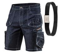NEO TOOLS Short de Travail Homme - Pantalon de Travail Bermuda avec Ceinture - Taille 48(S) à 58(3XL) - Aspect Jean - Bleu Denim