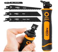 NEO TOOLS Poignée de scie avec 4 lames de scie sabre - Lame de scie sabre pour bois, métal dans le bois, métal - Fiche avec deux prises pour une installation rapide - Lames de scie sabre