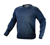 NEO TOOLS Sweat-shirt à manches longues en denim pour homme - Col rond avec boutons pression latéraux ; S- XXXL; Mélange 77 % coton - 21 % polyester et 2 % élasthanne