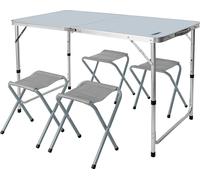 NEO TOOLS Tables de camping et 4 chaises pliantes, Set de camping : table pliable dans une valise, meubles de camping dans une valise - Kit de bivouac mobile