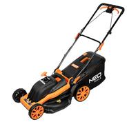 NEO TOOLS Tondeuse à gazon (1800 W, largeur de coupe de 44 cm, fonction mulching, panier de ramassage de 45 l) Tondeuse à gazon électrique, coupe de 25 à 75 mm, poignée pliable avec hauteur réglable