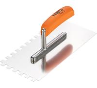 NEO TOOLS Truelle de lissage, dentée, 270x128 mm, épaisseur de la lame : 0,7 mm, denture 10 mm, inoxydable | Manche ergonomique en hêtre verni, lame en acier inoxydable