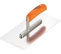 NEO TOOLS Truelle de lissage, dentée, 270x128 mm, épaisseur de la lame : 0,7 mm, denture 6 mm, inoxydable | Manche ergonomique en hêtre verni, lame en acier inoxydable