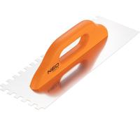 NEO TOOLS Truelle de lissage, dentée, épaisseur de lame 0,7 mm, Différents modèles 380 x 128 mm dent : 10mm| Manche ergonomique en hêtre verni, lame en acier inoxydable