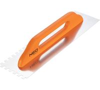 NEO TOOLS Truelle de lissage, dentée, épaisseur de lame 0,7 mm, Différents modèles 480 x 128 mm dent : 10mm| Manche ergonomique en hêtre verni, lame en acier inoxydable