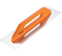 NEO TOOLS Truelle de lissage, dentée, épaisseur de lame 0,7 mm, Différents modèles 480 x 128 mm, dent : 8mm| Manche ergonomique en hêtre verni, lame en acier inoxydable