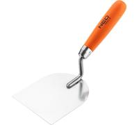NEO TOOLS Truelle de plâtrier manche bois 100mm en forme de fer à cheval avec col droit | Truelle en acier inoxydable pour les travaux d'encastrement, de réparation et de finition des angles