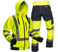 NEO TOOLS Veste d'avertissement de travail chaude pour homme avec bandes réfléchissantes jaune/orange ou ensemble avec pantalon imperméable, taille S(48)-XXL(56) | Capuche, col montant, polaire, pull