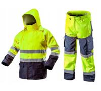 NEO TOOLS Veste de travail haute visibilité imperméable avec bandes réfléchissantes jaune ou ensemble pantalon imperméable, taille S (48-3XL(60) veste de travail en tissu Oxford 300D résistant,