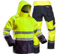 NEO TOOLS Veste de travail imperméable pour homme avec bandes réfléchissantes de sécurité jaune ou ensemble avec pantalon imperméable, taille S(48)-3XL(60) Veste de travail en tissu Oxford 300D