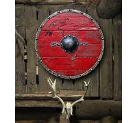 NEOARY Bouclier viking médiéval Ragnar Lothbrok authentique Battleworn - The Last Kingdom Cosplay Battle Ready, entièrement fonctionnel pour soldat/guerrier (61 cm), rouge