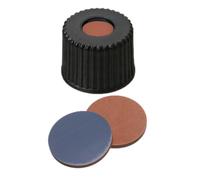 neochrom Capuchons à visser ND8 avec trou, polypropylène, septum butyle et PTFE, noir, lot de 100