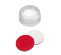 neochrom® capuchons à visser ND9 filetage court, polypropylène blanc à trou, septum silicone/PTFE, lot de 100