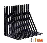 NEODROP Lot de 12 supports d'étagère robustes de 35,6 cm, grand support mural pour étagères de rangement de garage, acier enduit de poudre noir