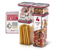 Neoflam Lot de 4 boîtes de conservation avec couvercle hermétique et fermeture à vis à une main, sans BPA, pour conservation des aliments, couvercles noir/rouge, 1 x 0,55 l, 1,35 l, 2,1 l, 2,7 l