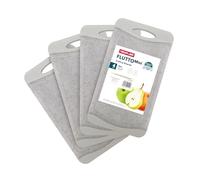 NEOFLAM® Lot de 4 planches à découper en plastique grises, antibactériennes, antidérapantes, sans BPA, ensemble de planches Microban®, lavables au lave-vaisselle, planche de cuisine avec rainure à jus