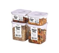 Neoflam® - Smart Seal Set de 4 boîtes de conservation hermétiques, couvercles blancs, fermeture brevetée à une main, sans BPA, 2x 0,55L & 2x 1,35L, pour muesli ou farine, passent au lave-vaisselle