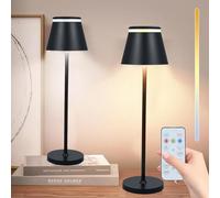 Neoglint 2 Pack Lampe de Table LED Rechargeable,Lampe de Bureau Design avec Télécommande,Lampe a Poser Tactile Sans Fil Moderne avec Minuterie,3 Températures de Couleur