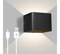 Neoglint Applique Murale a Détecteur de Mouvement avec Batterie Rechargeable USB 2000 mAh,Lampe Murale d'intérieur 5 w, Applique Murale Cube LED Sans Fil pour Escaliers, Couloir, Chambre-Noir(3000K)