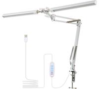 Neoglint D C5V 2A 24W 120LEDs Swing Arm Desk Lamp with Clamp Architect Table Light 3 Colors Temperature Changing Lighting/ 10 Levels Brightness Adjustable Dimmable/ USB Powered Operated/ Power-off Mem