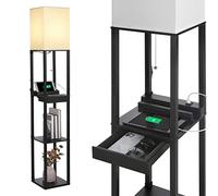 Neoglint Lampadaire sur Pied Salon, 1.6 M Lampadaire avec Étagères et Ampoule LED, 3 Températures de Couleur, 2 Ports de Charge USB et 1 Tiroir, Lampadaires de Pour Chambre, Étudier, Bureau