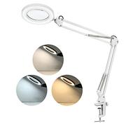 Neoglint Lampe Loupe,Lampe de Travail avec Lentille en Verre de 105 mm 8X,Lampe Loupe de Bureau Dimmable à Mode 3 Couleurs avec Pince Métallique et Bras Pivotant,Convient pour Manucure(Bras Long 35cm)