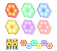 Neoglint Lot de 6 lampes murales hexagonales RVB LED à changement de couleur avec interrupteur tactile, télécommande réglable et minuteur, lumières adhésives nocturnes pour armoires