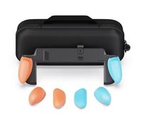 NeoGrip Bundle pour Nintendo Switch 2 SAVAGE RAVEN by Skull & Co. : Poignée ergonomique avec coque rigide, poignées interchangeables [toutes tailles de mains] et étui de transport, Bleu néon et rouge