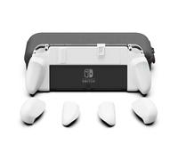 NeoGrip Bundle pour Nintendo Switch OLED et modèle standard SAVAGE RAVEN by Skull & Co. : Poignée ergonomique avec coque rigide et poignées remplaçables [avec étui de transport], Blanc