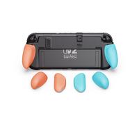 NeoGrip pour Nintendo Switch 2 SAVAGE RAVEN by Skull & Co. : Poignée ergonomique avec coque rigide et poignées interchangeables [adaptées à toutes les tailles de mains], Bleu néon et rouge