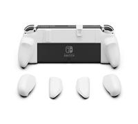 NeoGrip pour Nintendo Switch OLED et modèle standard SAVAGE RAVEN by Skull & Co. : Poignée ergonomique avec coque rigide et poignées remplaçables [adaptées à toutes les tailles de mains], Blanc