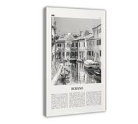 NEOHI Burano - Toile murale décorative esthétique pour chambre, bureau, Italie, lagon vénitien, carte de la ville de Venise, paysage de voyage, noir et blanc, 60 x 90 cm