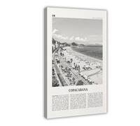 NEOHI Copacabana - Impression sur toile avec logo Rio de Janeiro, carte de la ville du Brésil, paysage de voyage, décoration murale pour maison, bar, restaurant, garage, café (60 x 90 cm)