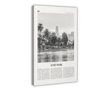 NEOHI Echo Park - Impression sur toile avec horizon noir et blanc, Los Angeles, carte de la ville de Californie, paysage de voyage, décoration murale pour chambre, bureau, 50 x 75 cm
