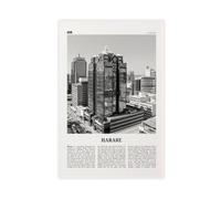 NEOHI Harare Toile murale décorative rétro pour chambre à coucher, bureau, carte de ville africaine, noir et blanc, 60 x 90 cm