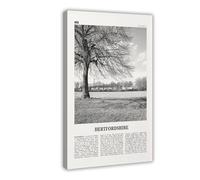 NEOHI Hertfordshire - Impression sur toile de style rétro avec carte de la ville de l'Angleterre et du Royaume-Uni - Décoration murale moderne pour salon, chambre à coucher (50 x 75 cm)