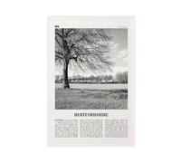 NEOHI Hertfordshire - Impression sur toile rétro avec logo de l'Angleterre, carte de la ville du Royaume-Uni, noir et blanc, 50 x 75 cm