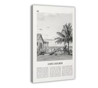NEOHI Impression sur toile Caye Caulker noir et blanc, paysage de la ville du Belize - Décoration murale pour maison, bar, restaurant, garage, café - 40 x 60 cm