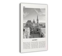 NEOHI Impression sur toile d'Aix-la-Chapelle en noir et blanc, Allemagne, Allemagne, Europe, Cologne - Paysage urbain - Décoration murale moderne pour salon, chambre à coucher - 60 x 90 cm