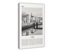 NEOHI Impression sur toile de liège noir et blanc, Corcaigh, Irlande, Munster, carte de la ville de Munster, paysage de voyage, décoration murale moderne pour salon, chambre à coucher (30 x 45 cm)