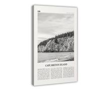 NEOHI Impression sur toile de l'île du Cap-Breton, paysage de voyage au Canada, noir et blanc, décoration murale esthétique pour chambre, bureau, 40 x 60 cm