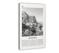 NEOHI Impression sur toile de Montserrat - Carte de ville rétro - Paysage de l'Espagne - Noir et blanc - 30 x 45 cm