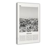 NEOHI Impression sur toile de paysage de Grenade noir et blanc, Andalousie, Espagne, Espagne, Europe, ville - Affiches et impressions sur toile - Décoration murale esthétique pour chambre, bureau (60