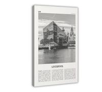 NEOHI Impression sur toile de paysage de Liverpool noir et blanc, Merseyside, Angleterre, Royaume-Uni, Europe, ville - Décoration murale esthétique pour chambre à coucher, bureau - 40 x 60 cm
