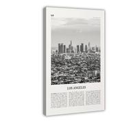 NEOHI Impression sur toile de paysage de Los Angeles en noir et blanc, Los Angeles, Californie, États-Unis, ville de voyage, affiches et impressions sur toile - Décoration murale esthétique pour